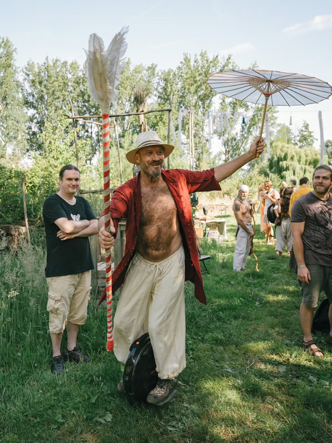 Playful performer with parasol